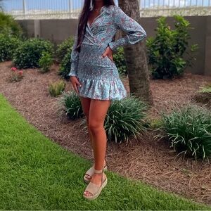 Floral Blue Wrap Dress